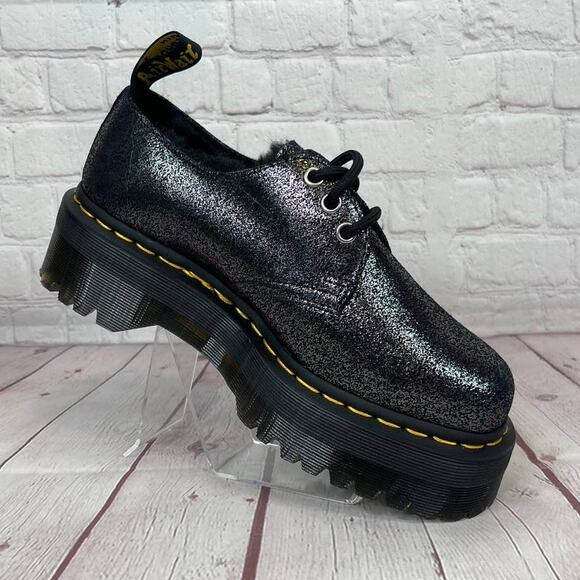 Dr. Martens 1461 Quad Faux Fur Lined Metallic Platform Derby Shoes Women's Sz 7 - Picture 3 of 11